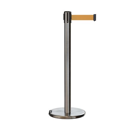 MONTOUR LINE Retractable Belt Rolling Stanchion, 2.5ft Sat.Steel Post  9ft. Brown ME630-SS-BN-90